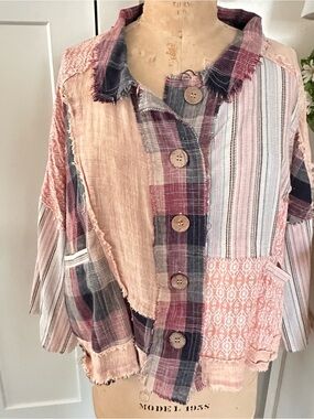 Women's Oli & Hali Patchwork Button-Front Shirt - Blush Pink